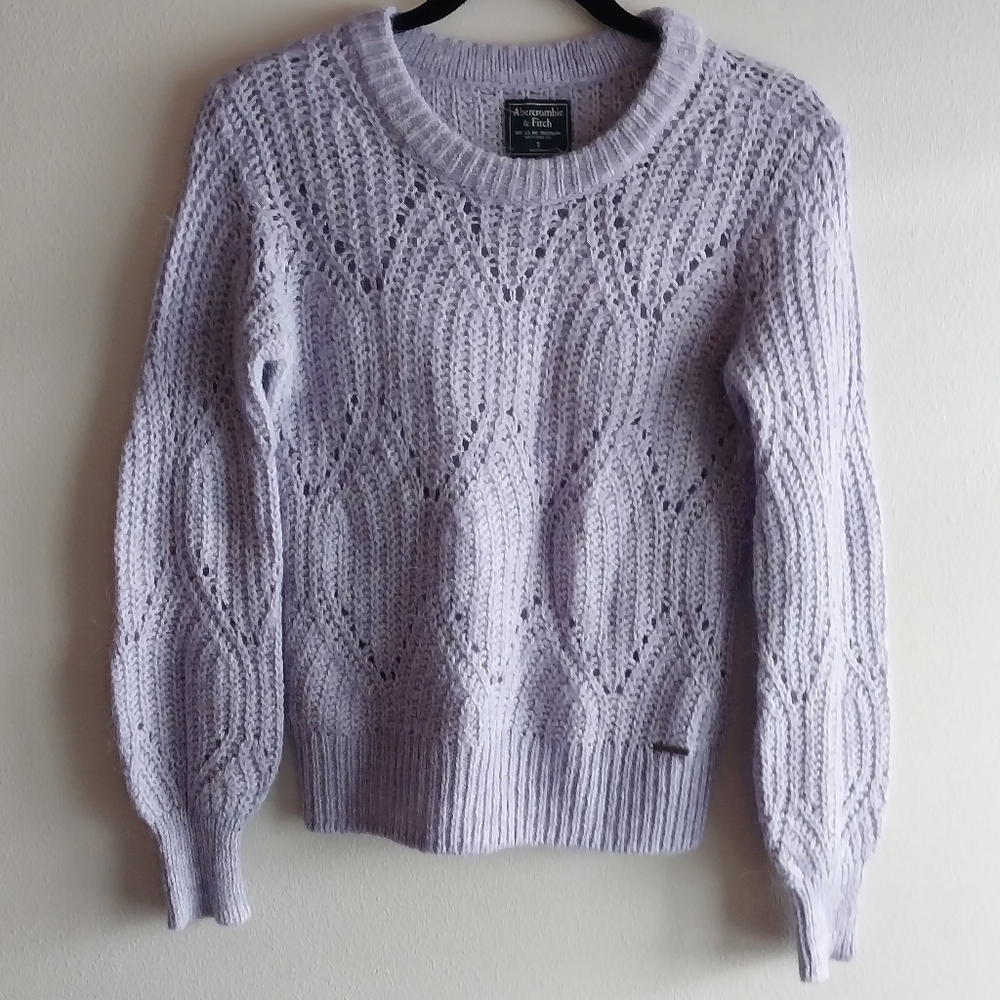 Abercrombie & Fitch Light Purple Wool Alpaca Blend Open Pointelle Knit Sweater